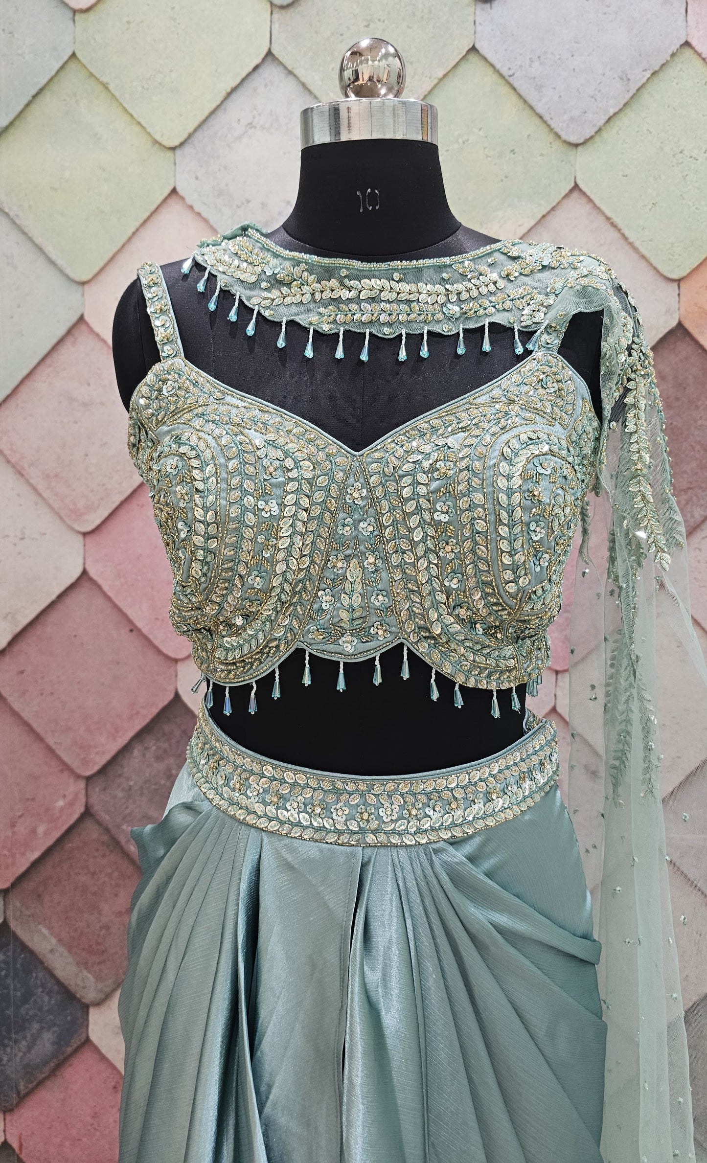 Pretty pink Drape Hand work drape Saree Lehenga