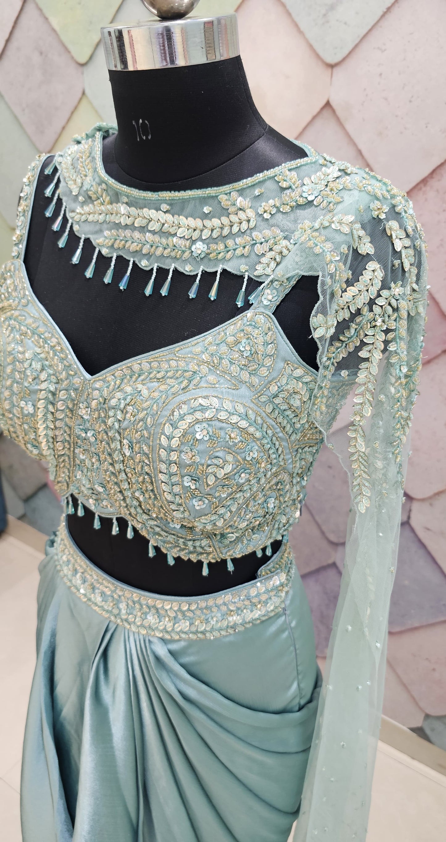 Pretty pink Drape Hand work drape Saree Lehenga