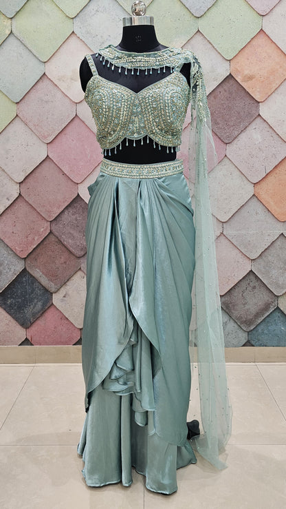 Pretty pink Drape Hand work drape Saree Lehenga