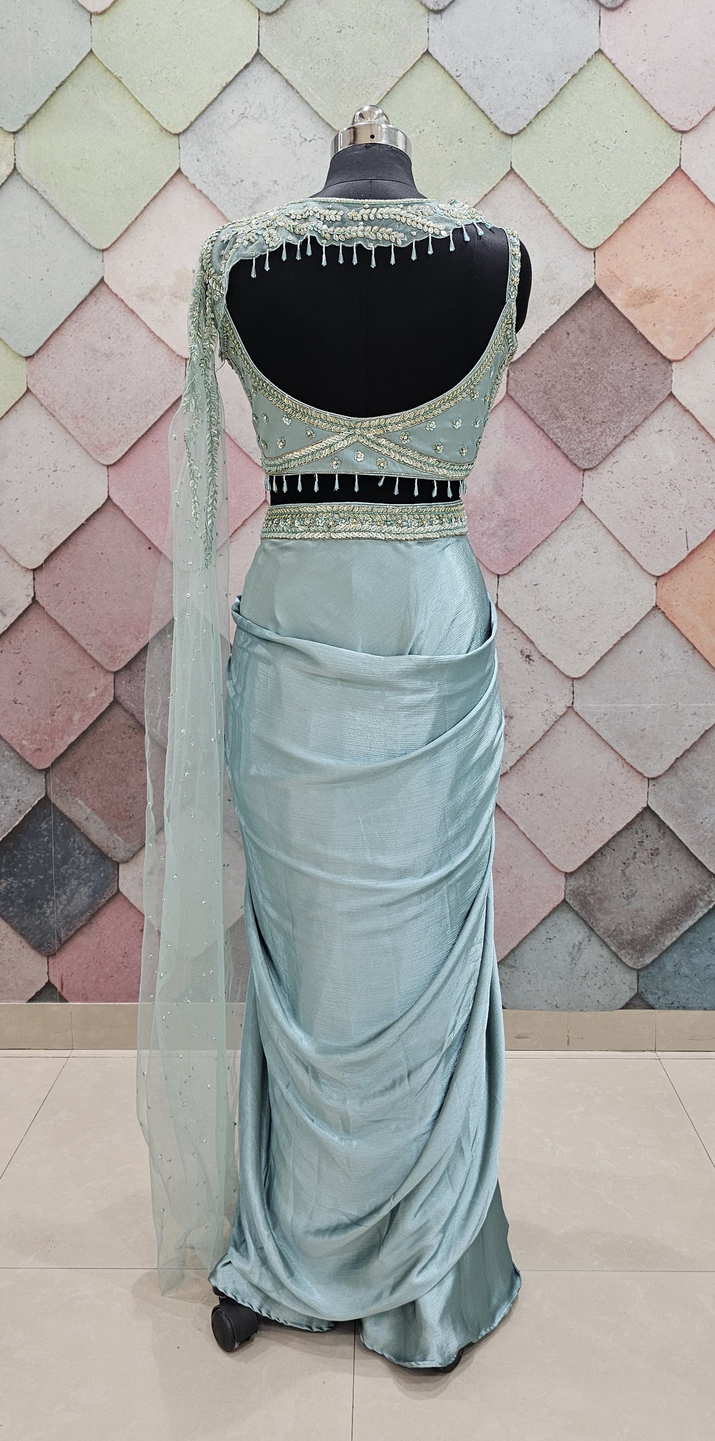 Pretty pink Drape Hand work drape Saree Lehenga