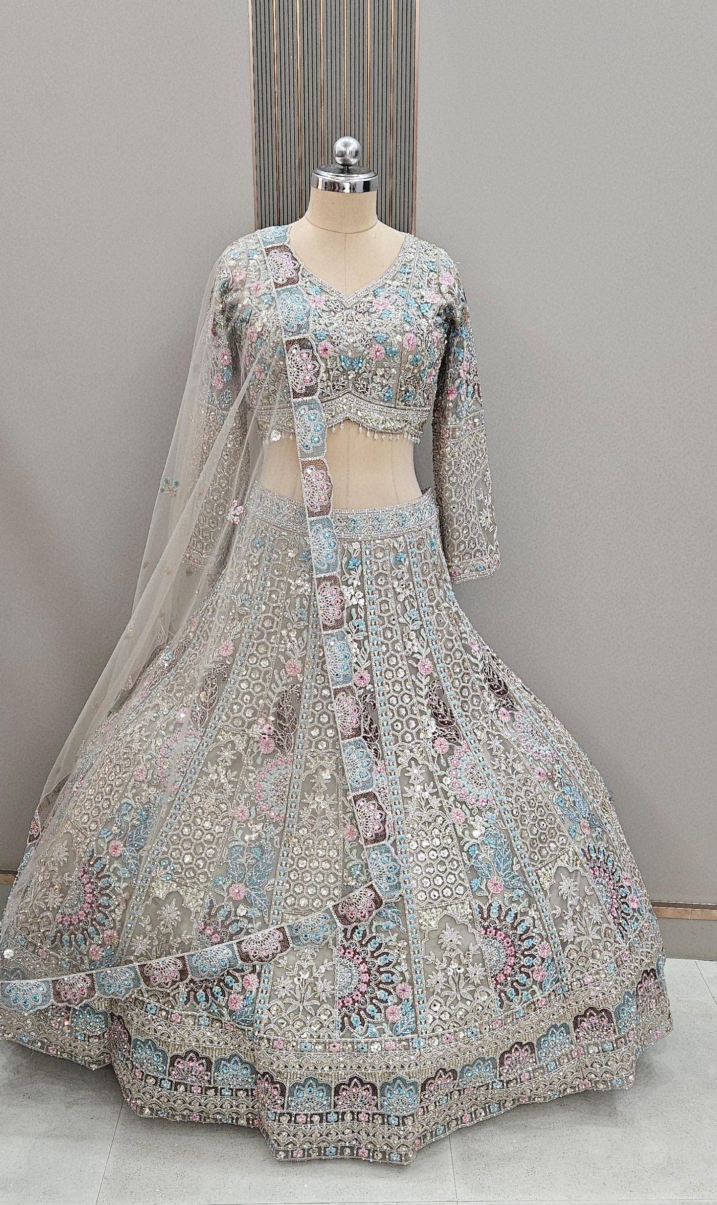 Tremendous Sky blue handwork crop top Lehenga