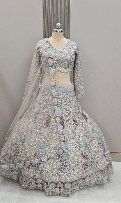 Tremendous Sky blue handwork crop top Lehenga