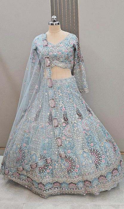 Tremendous Sky blue handwork crop top Lehenga