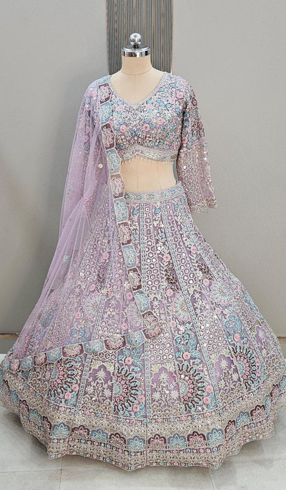 Tremendous Sky blue handwork crop top Lehenga