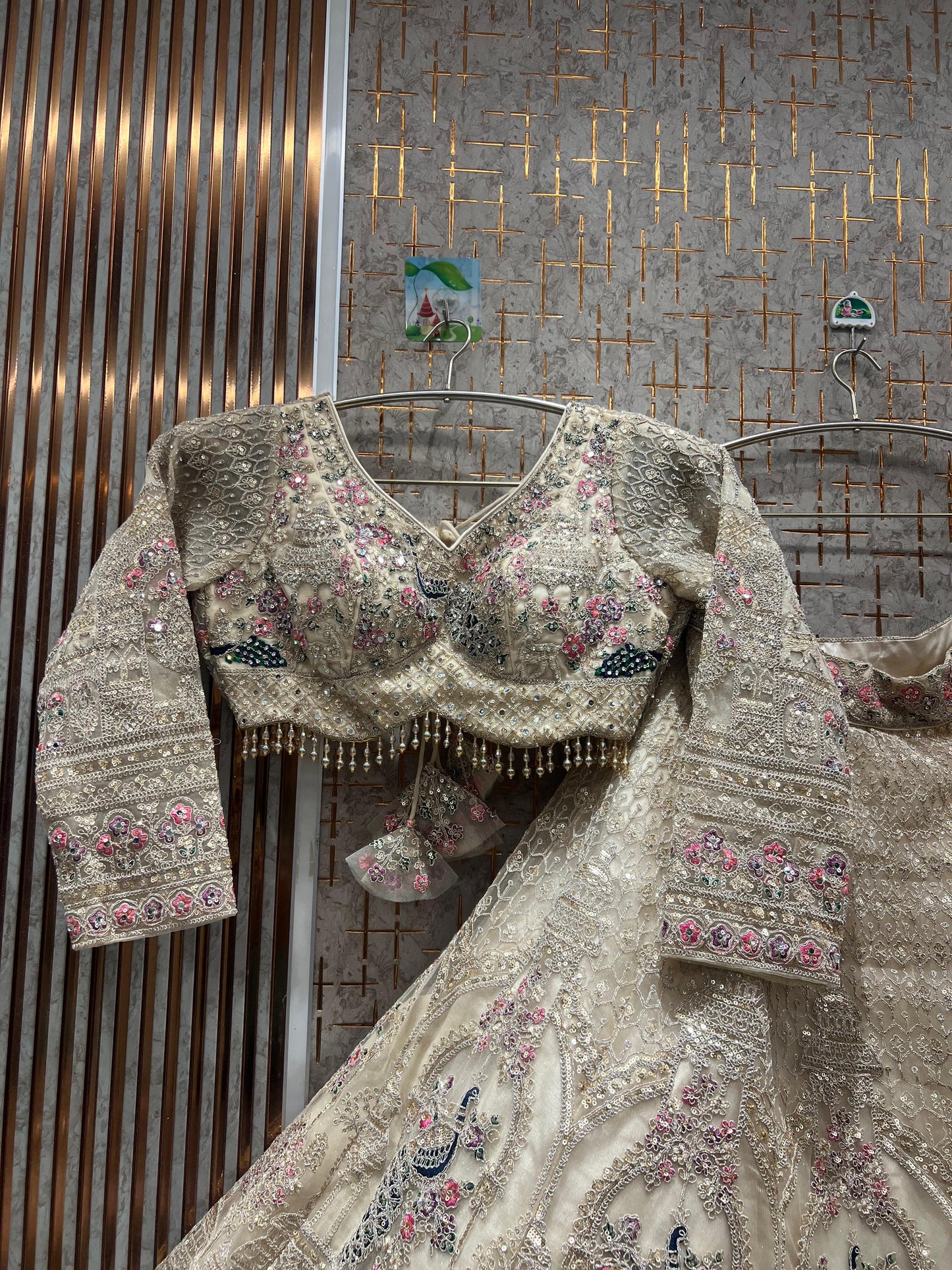 Designer white sky blue peacock crop top Lehenga