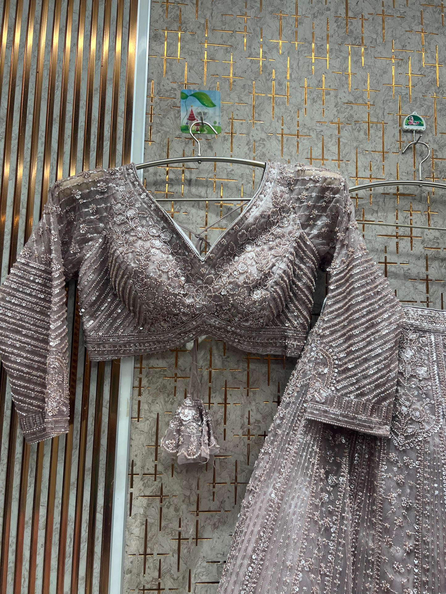 Good looking grey silver beige monotone crop top Lehenga