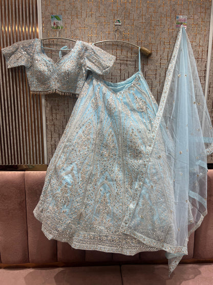 Pretty Sky blue crop top Lehenga