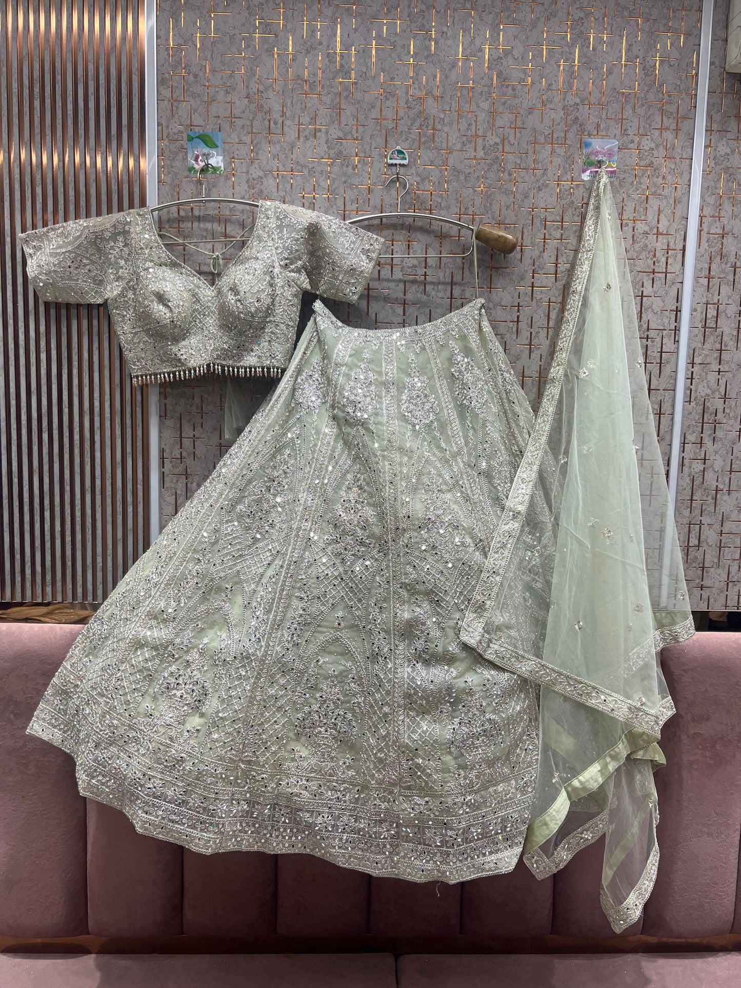 Beautiful pista green crop top Lehenga