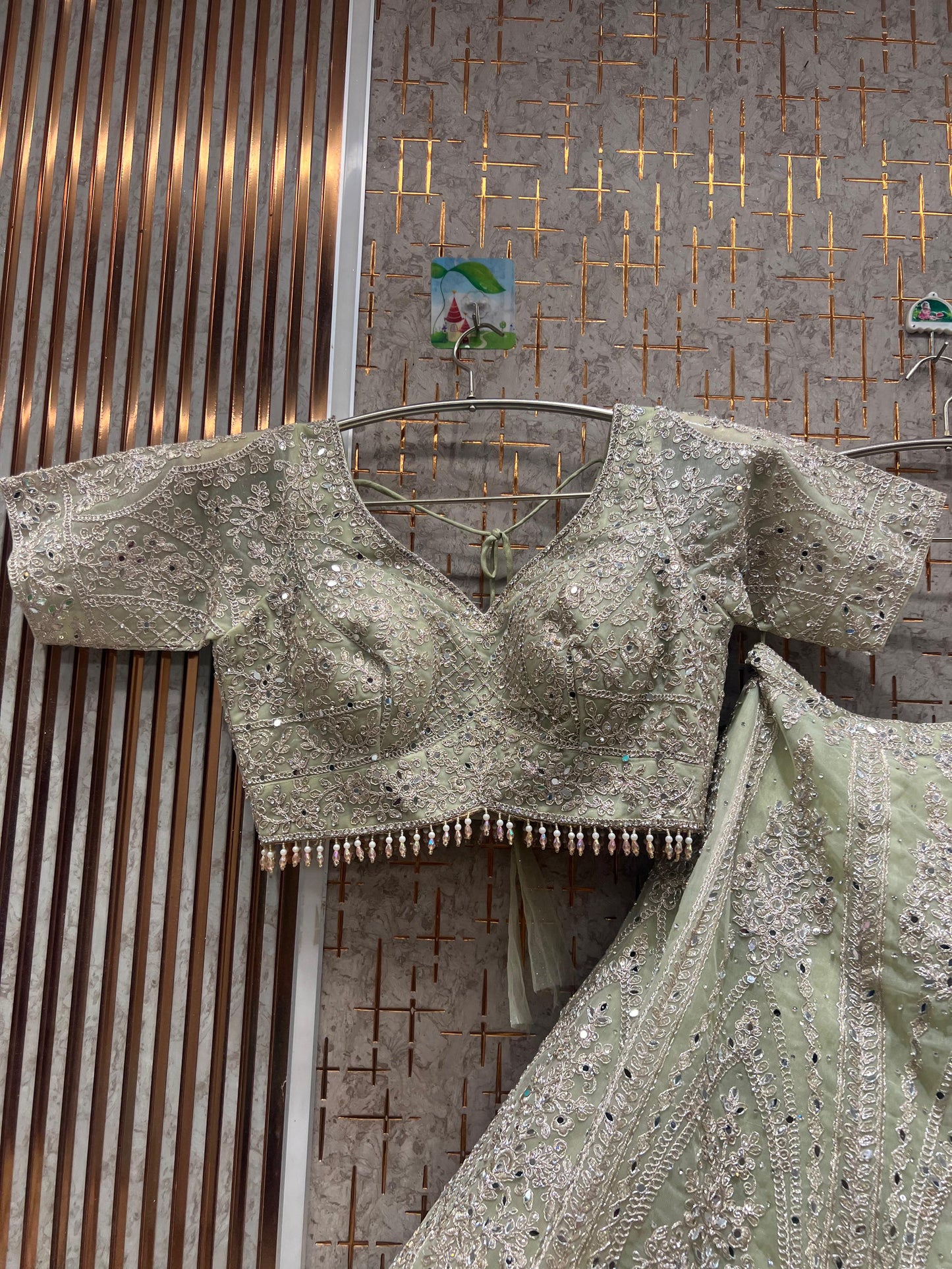 Beautiful pista green crop top Lehenga