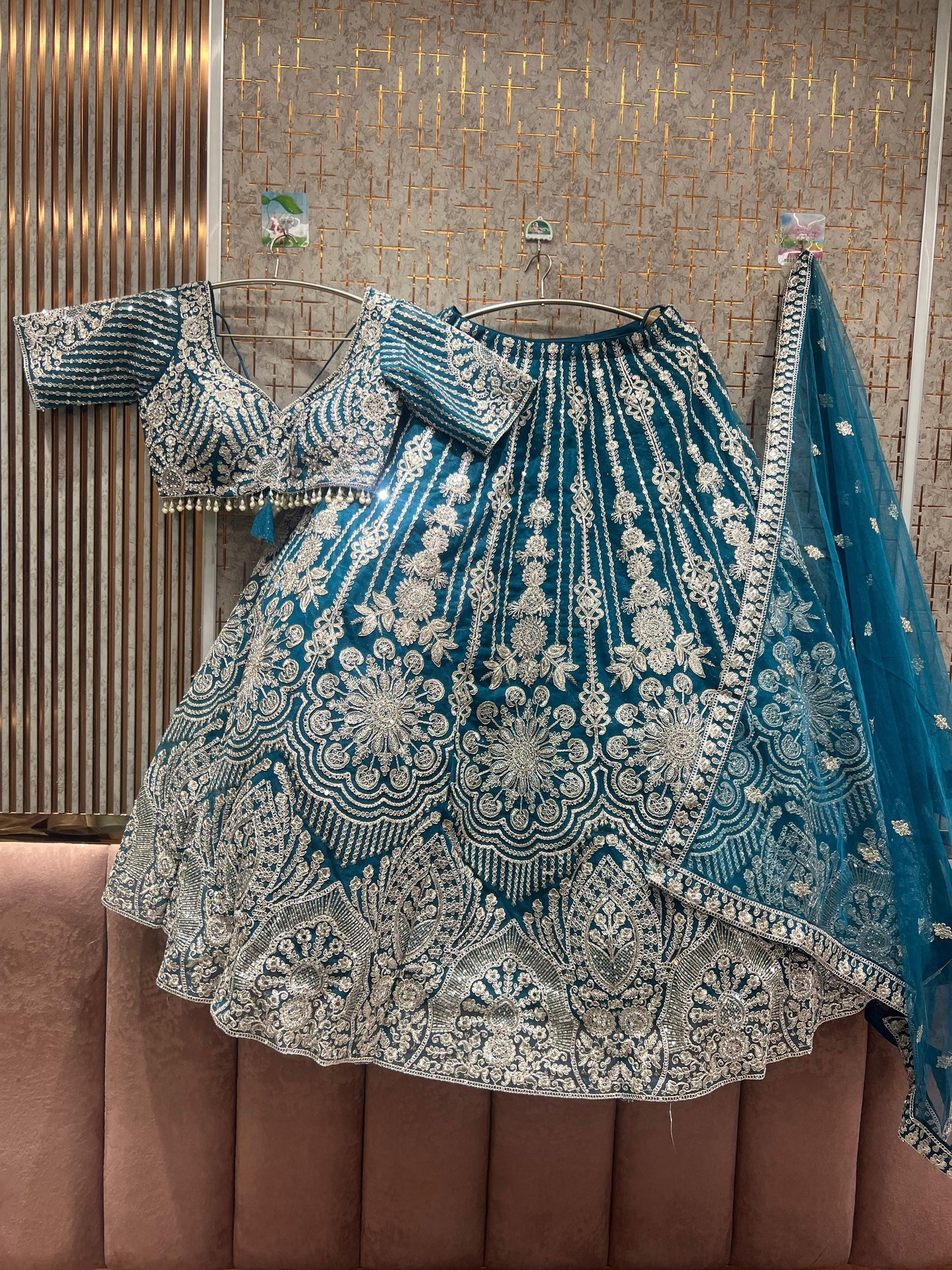 Lavishing Sky blue crop top Lehenga