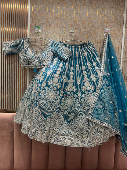 Lavishing Sky blue crop top Lehenga