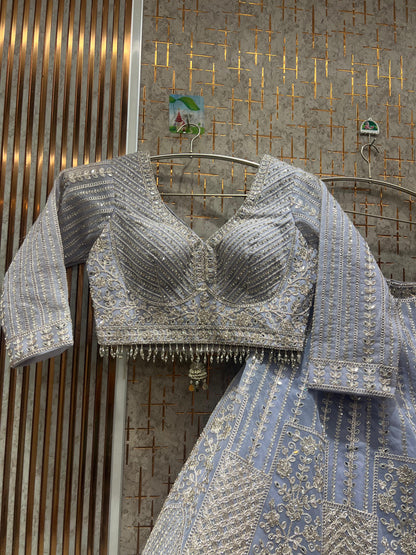 Eye catching light blue crop top Lehenga