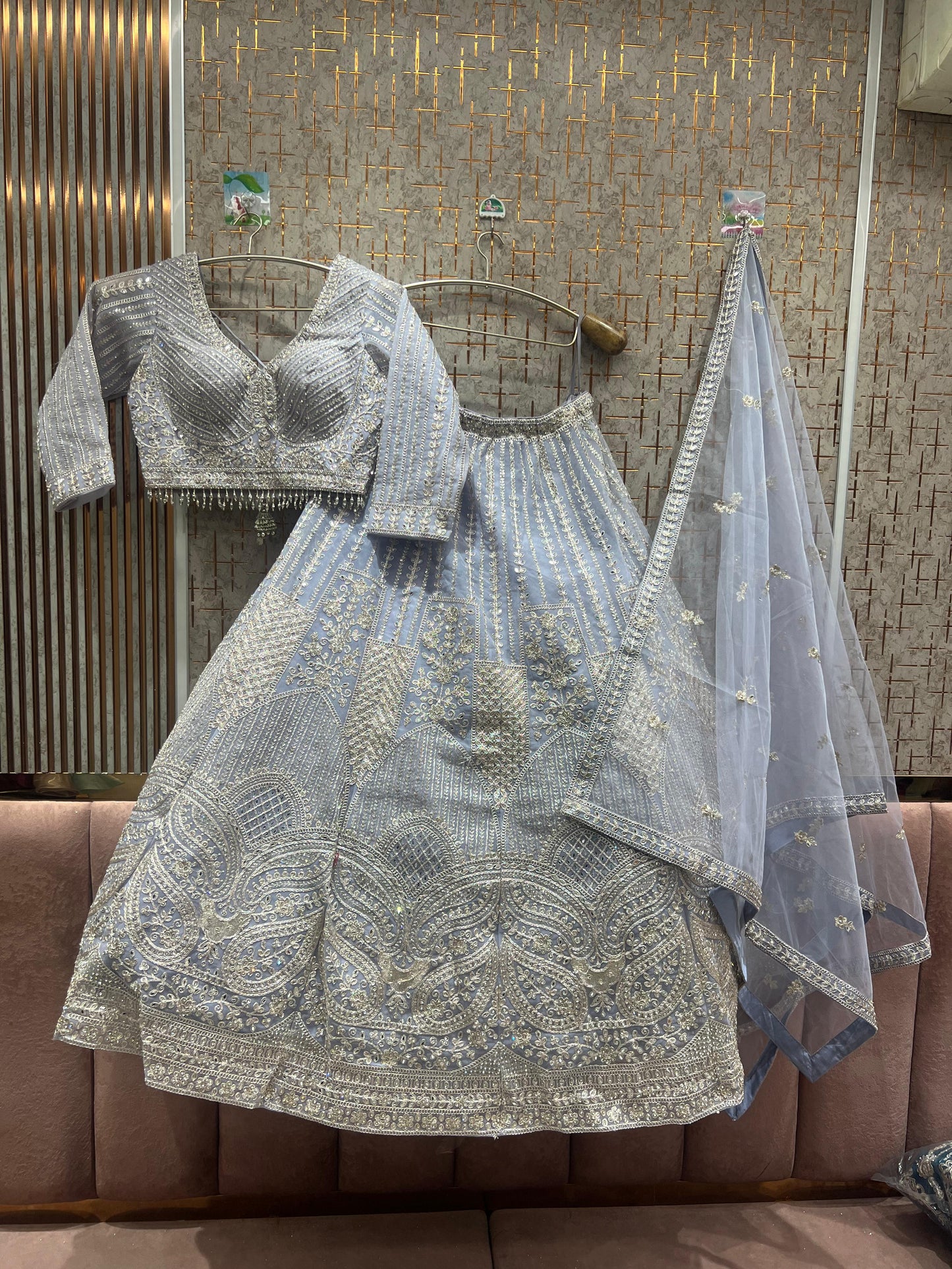 Eye catching light blue crop top Lehenga