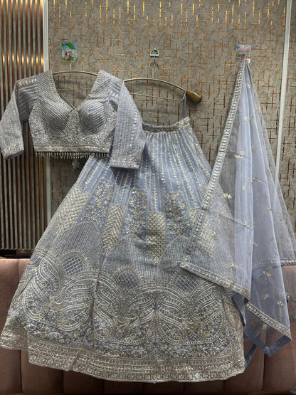 Eye catching light blue crop top Lehenga