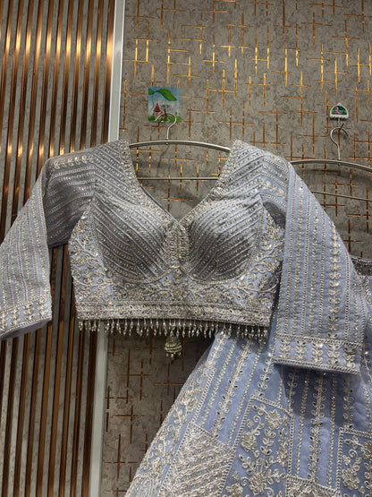 Eye catching light blue crop top Lehenga