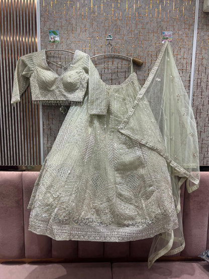 Eye catching light blue crop top Lehenga