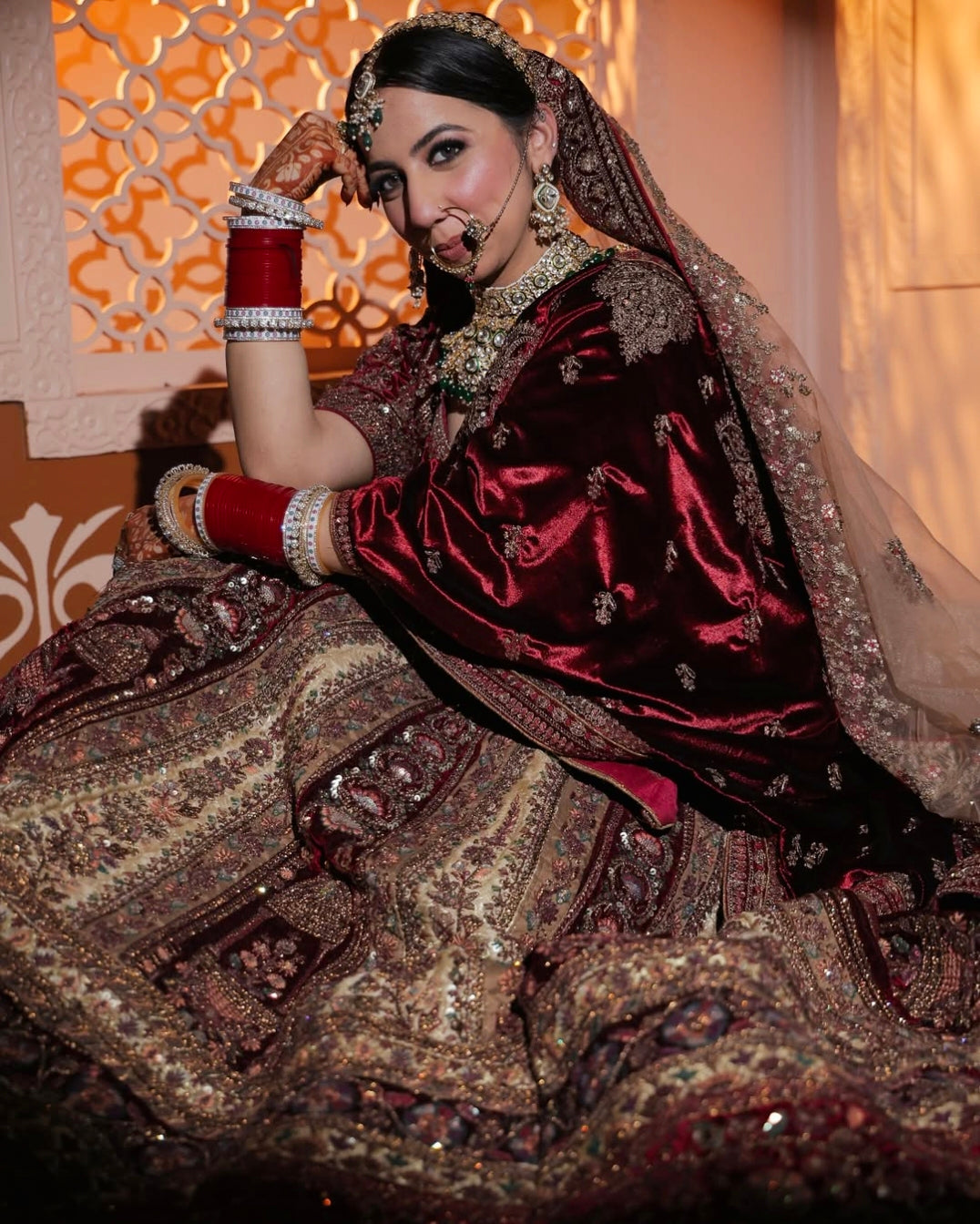 Pretty Dark maroon golden bridal lehenga ( happy customer)