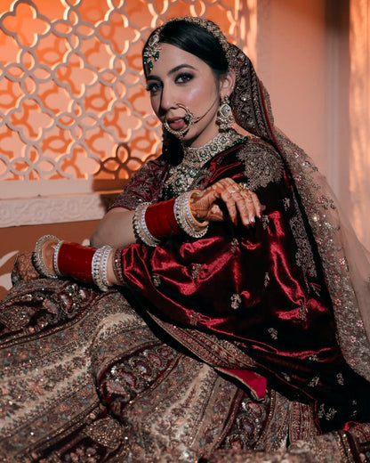 Pretty Dark maroon golden bridal lehenga ( happy customer)