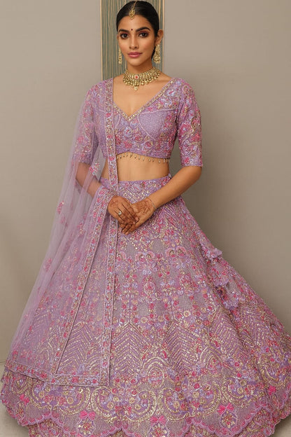 Stunning beige pink beads crop top Lehenga