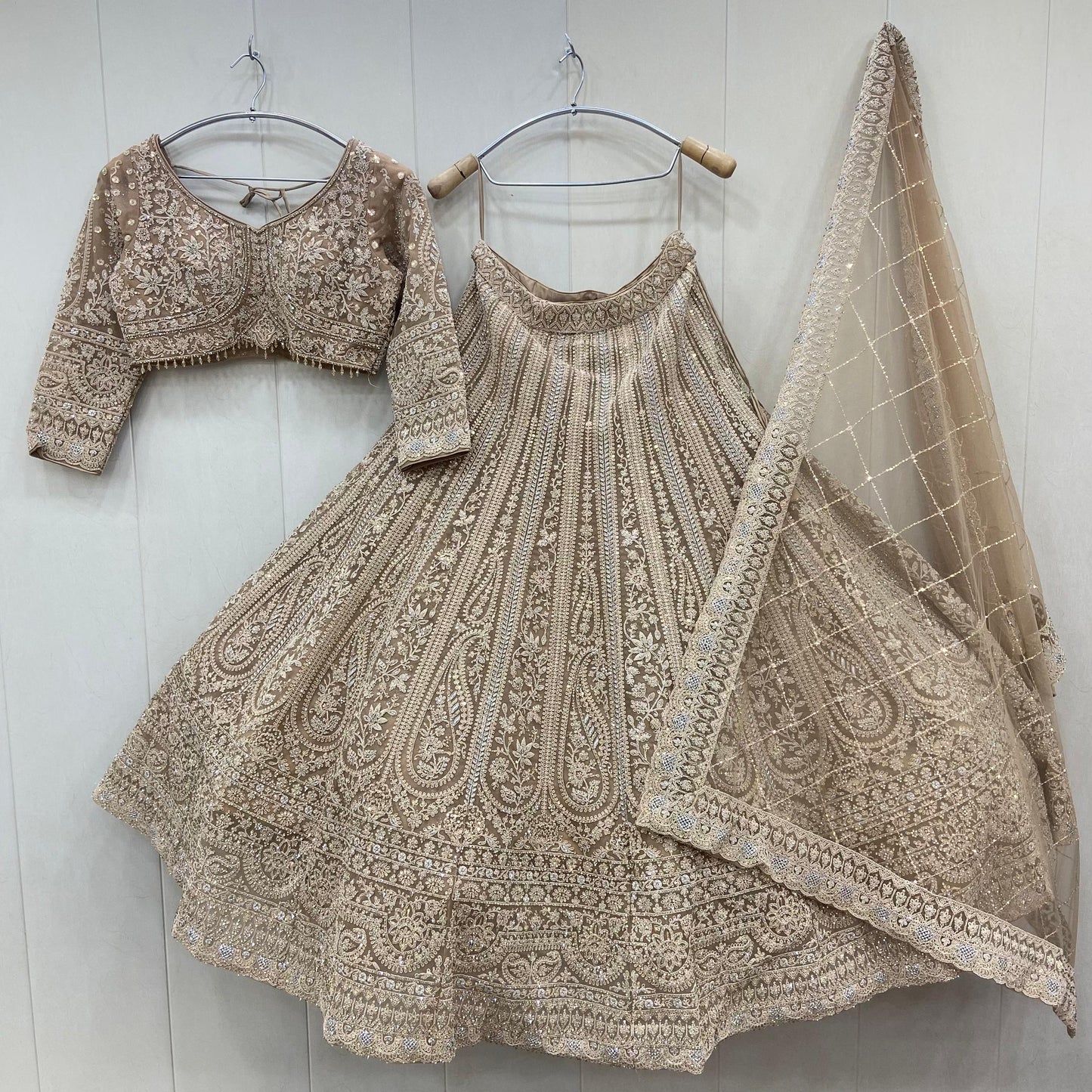 Something different Beige golden peacock crop top Lehenga