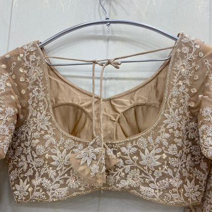 Something different Beige golden peacock crop top Lehenga