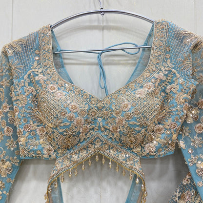 Delightful Sky blue crop top Lehenga