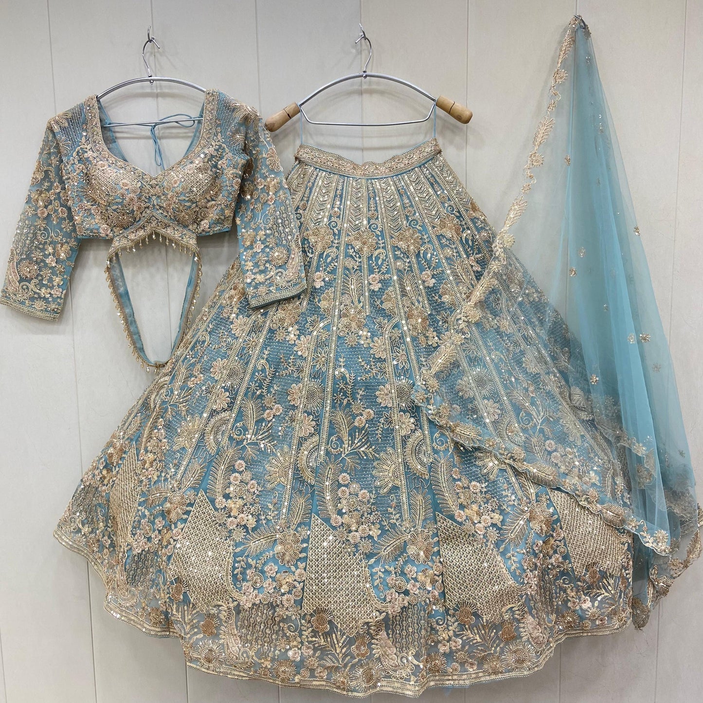 Delightful Sky blue crop top Lehenga