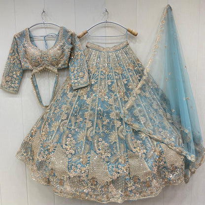 Delightful Sky blue crop top Lehenga