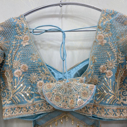 Delightful Sky blue crop top Lehenga