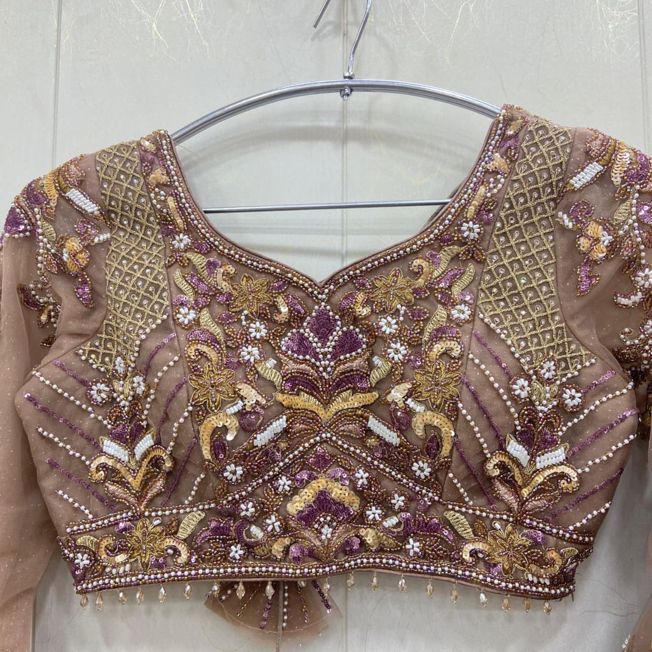 Embellished Rust Brown crop top Lehenga