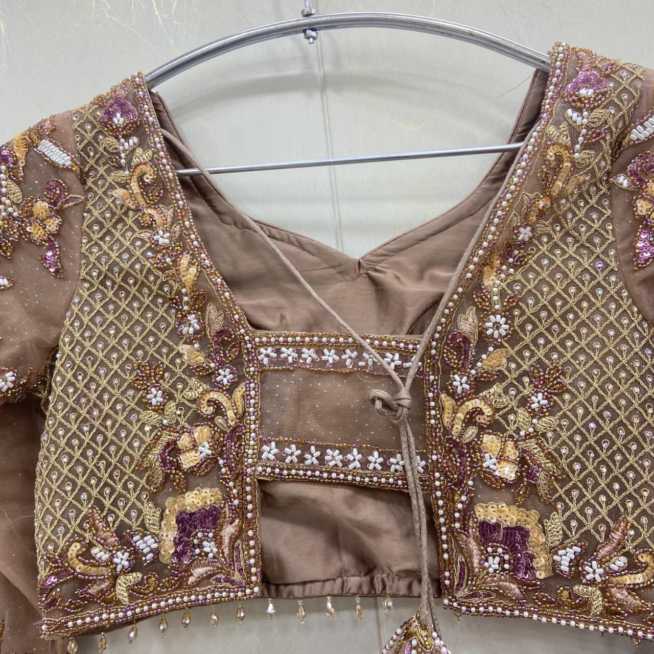 Embellished Rust Brown crop top Lehenga