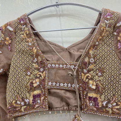 Embellished Rust Brown crop top Lehenga