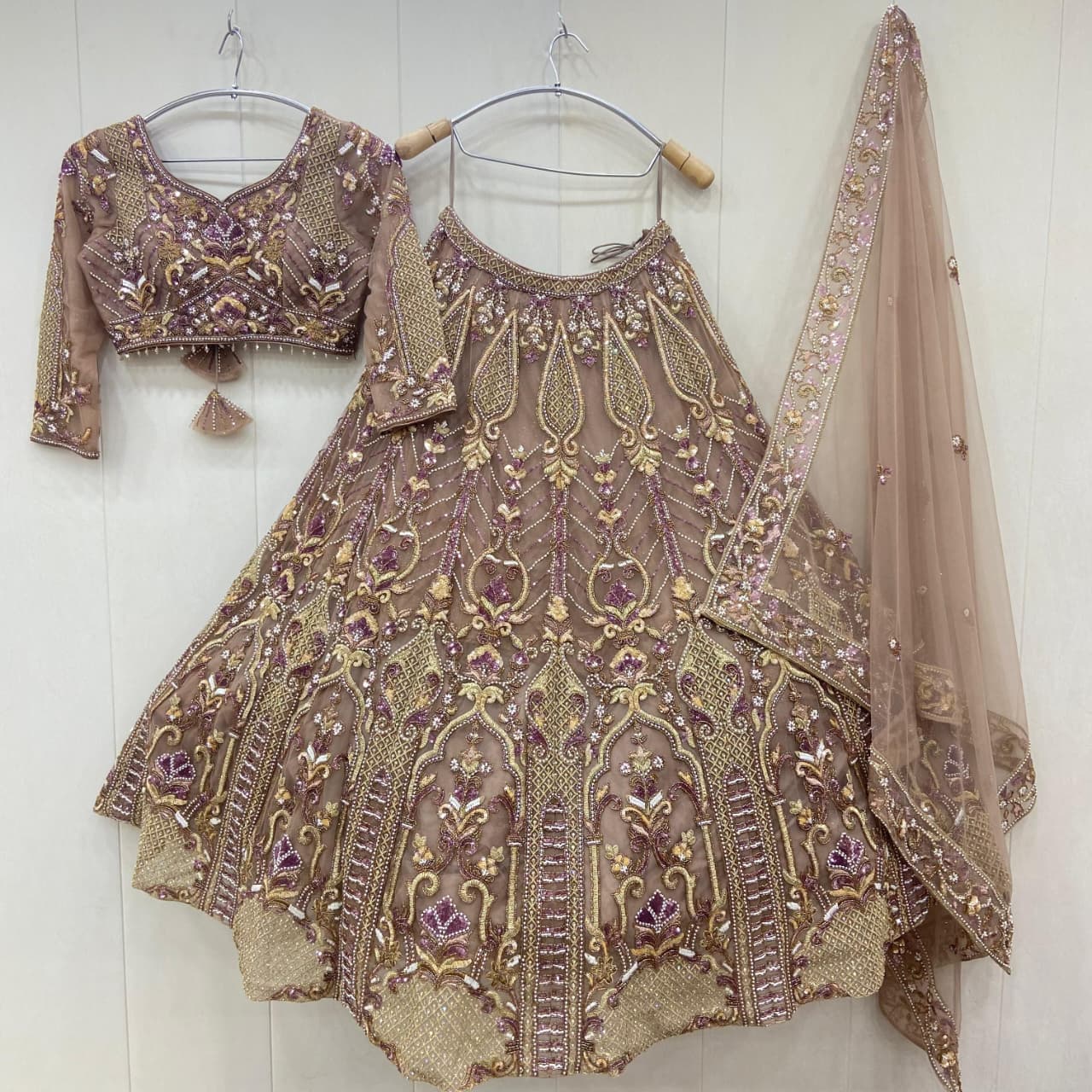 Embellished Rust Brown crop top Lehenga