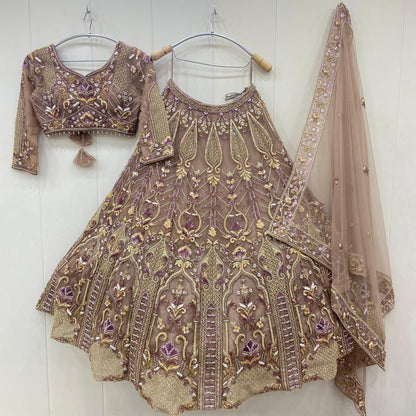 Embellished Rust Brown crop top Lehenga
