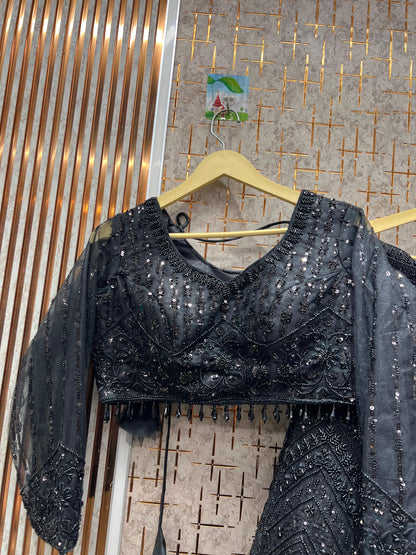 Fantastic Navy blue monotone crop top Lehenga