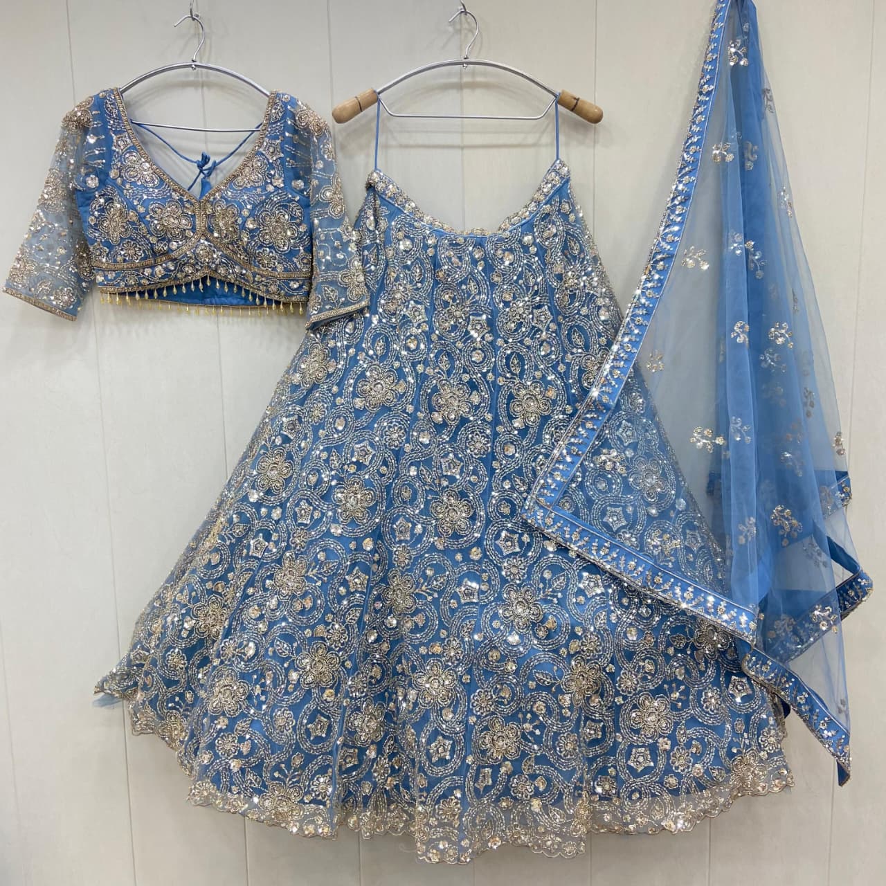 Awesome Sky blue crop top Lehenga