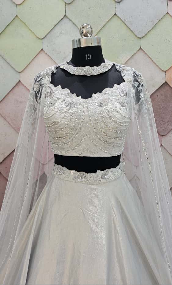 Beautiful Off white crop top Lehenga