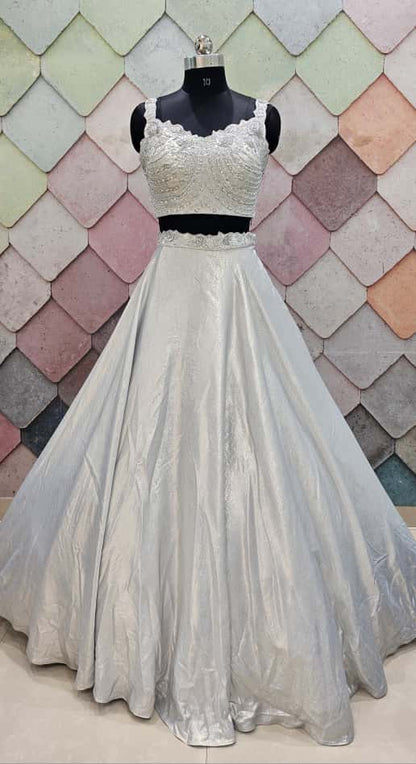 Beautiful Off white crop top Lehenga