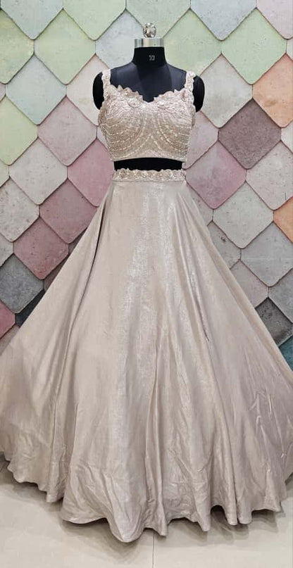 Beautiful Off white crop top Lehenga