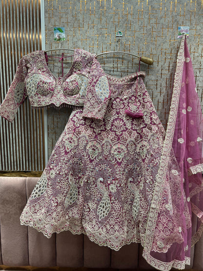 Designer peacock pink crop top Lehenga