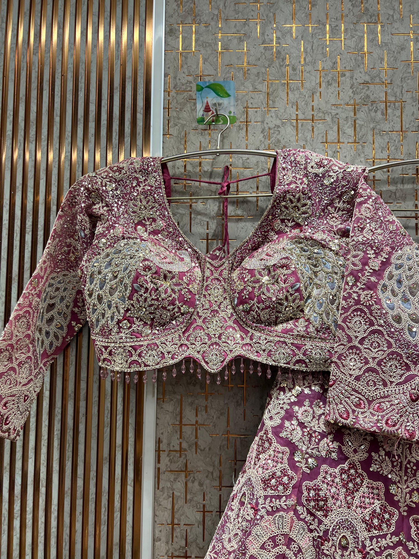 Designer peacock pink crop top Lehenga