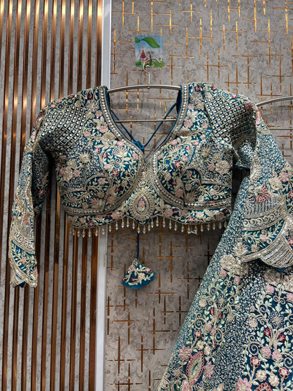 Designer Pretty Sky blue crop top Lehenga