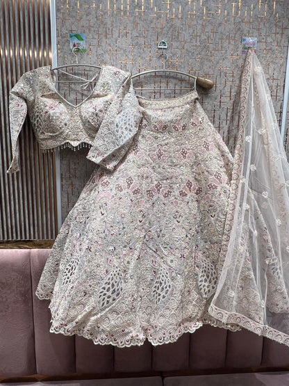 Designer peacock pink crop top Lehenga