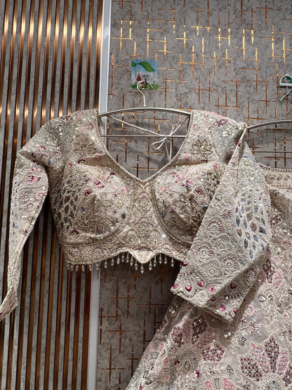 Designer peacock pink crop top Lehenga