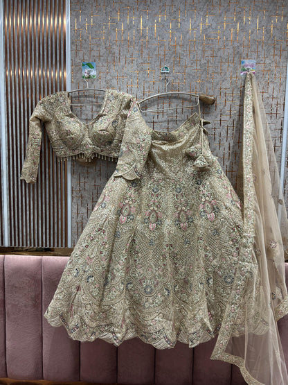 Stunning golden peach crop top Lehenga