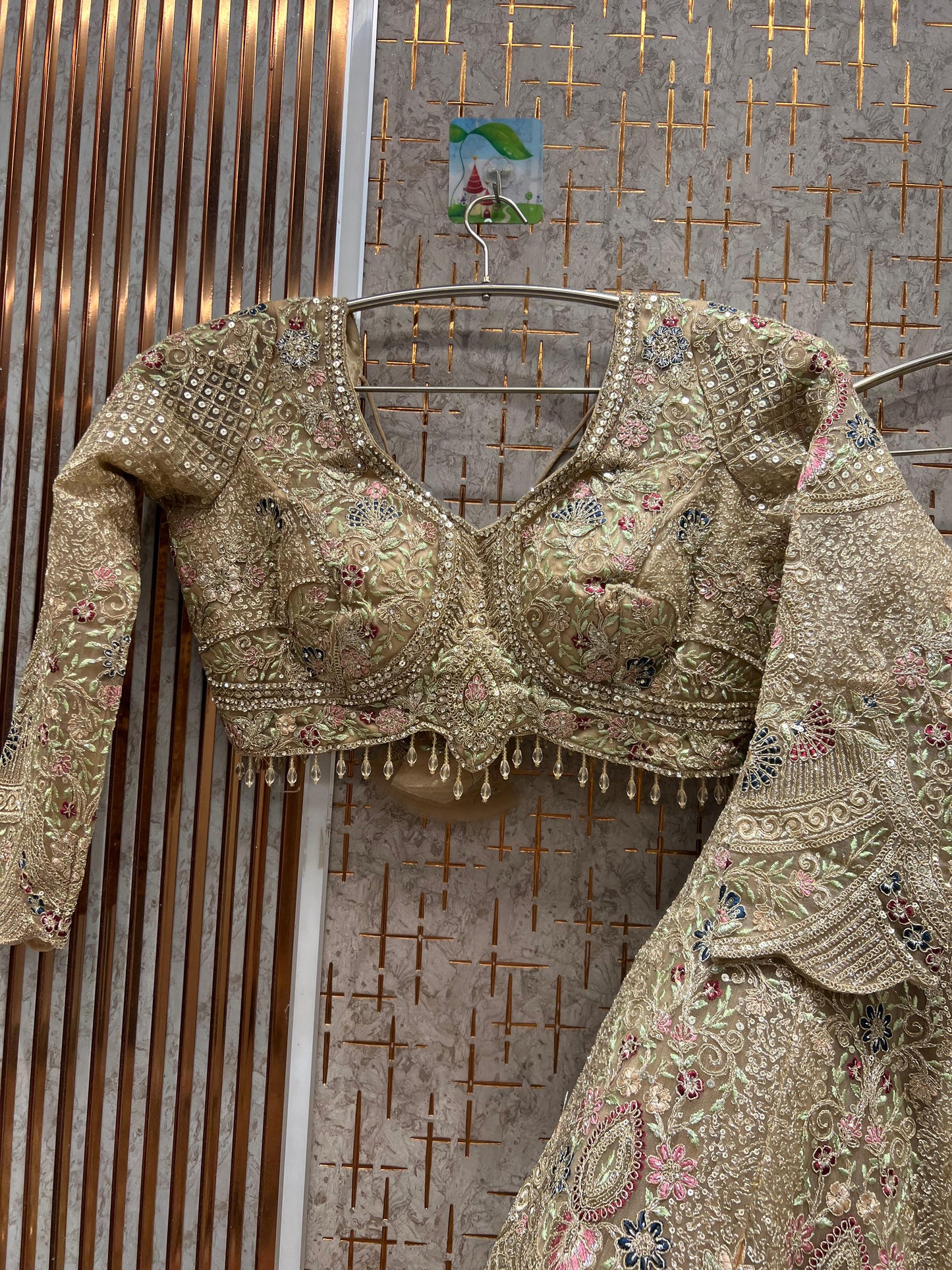 Stunning golden peach crop top Lehenga