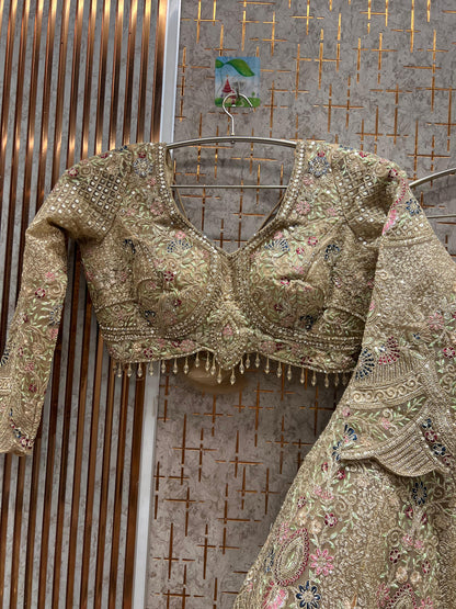 Stunning golden peach crop top Lehenga