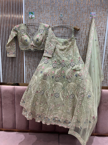 Glamorous pista green crop top Lehenga