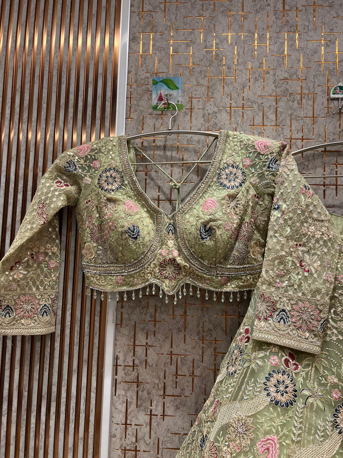 Glamorous pista green crop top Lehenga