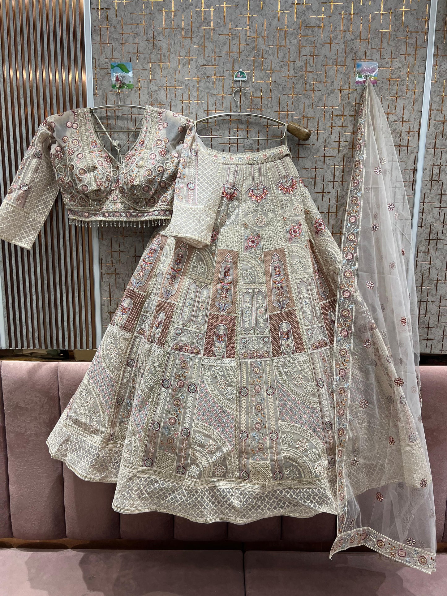 Attractive off white beige crop top Lehenga